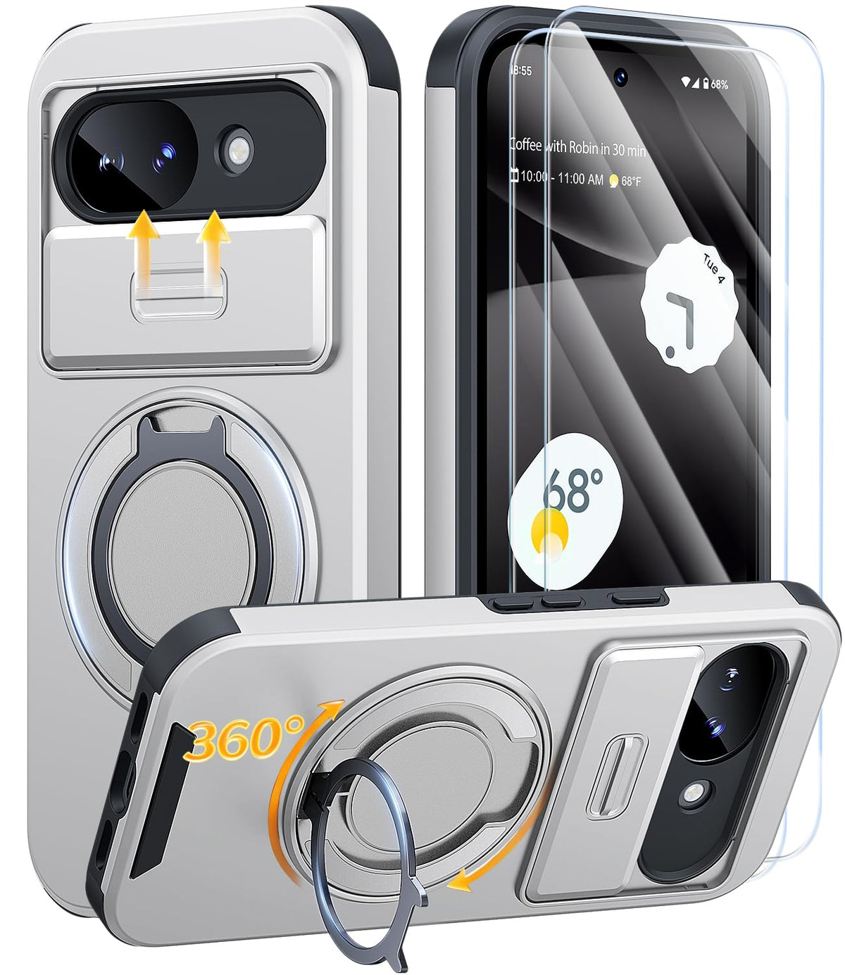 AOUIA für Samsung Galaxy S26 Ultra Hülle mit 2 Stück Panzerglas, Kameraschutz, 360° drehbarer Ringständer, Militärstandard Stoßschutz, robuste Handyhülle für Samsung S26 Ultra, Schwarz