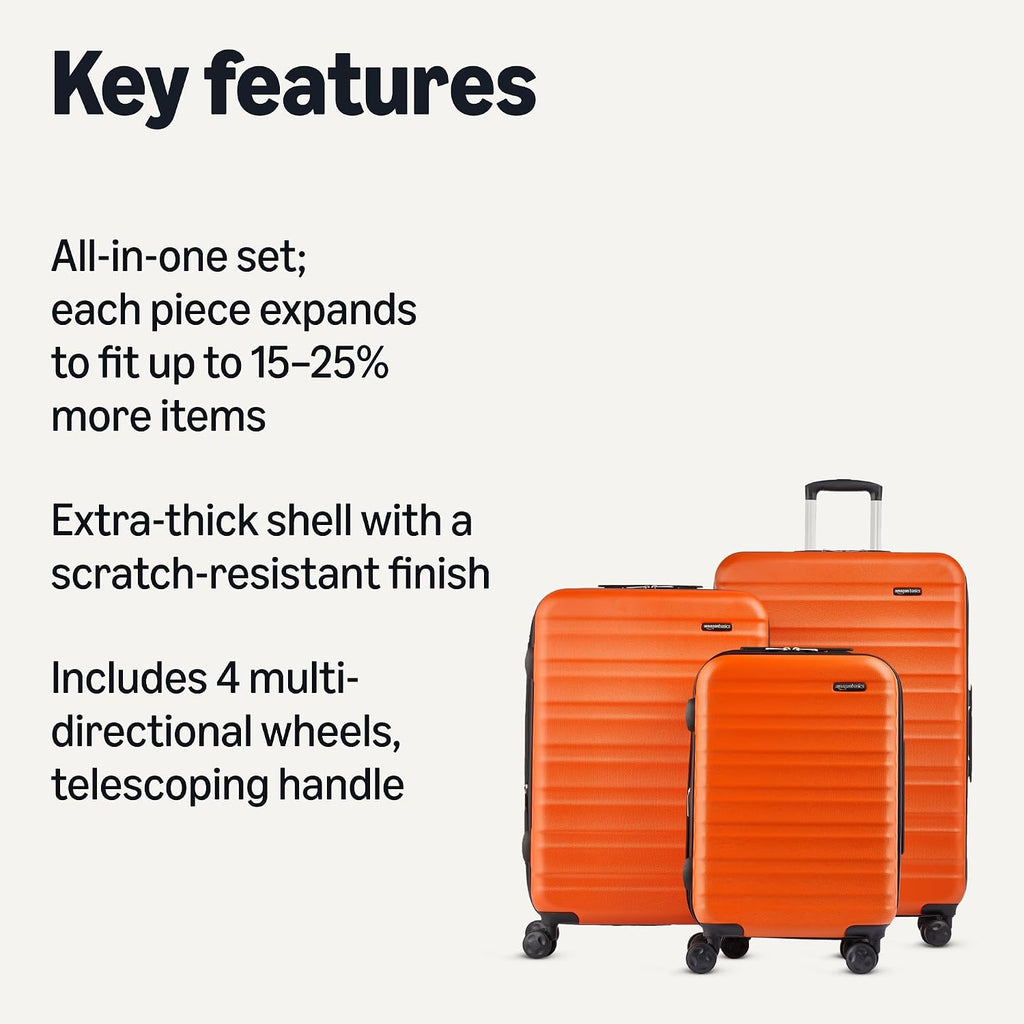 Amazon Basics 21" Hardside Carry-On Luggage with Spinner Wheels, Expandable for Up to 25% More Space, Scratch-Resistant Hard Shell, Telescoping Handle, Black