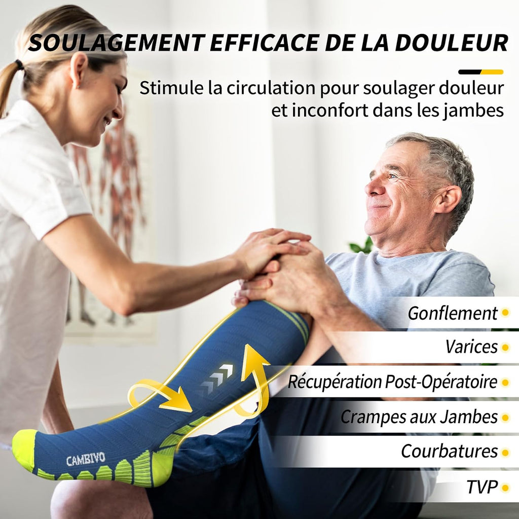 CAMBIVO Bas de Contention Femme Homme 3Paires, Chaussettes de Compression 20-30mmHg, Chaussette Contention Classe 2, pour Circulation Sanguine, Course a Pied, Voyage Avion, Sport, Running, Infirmiere