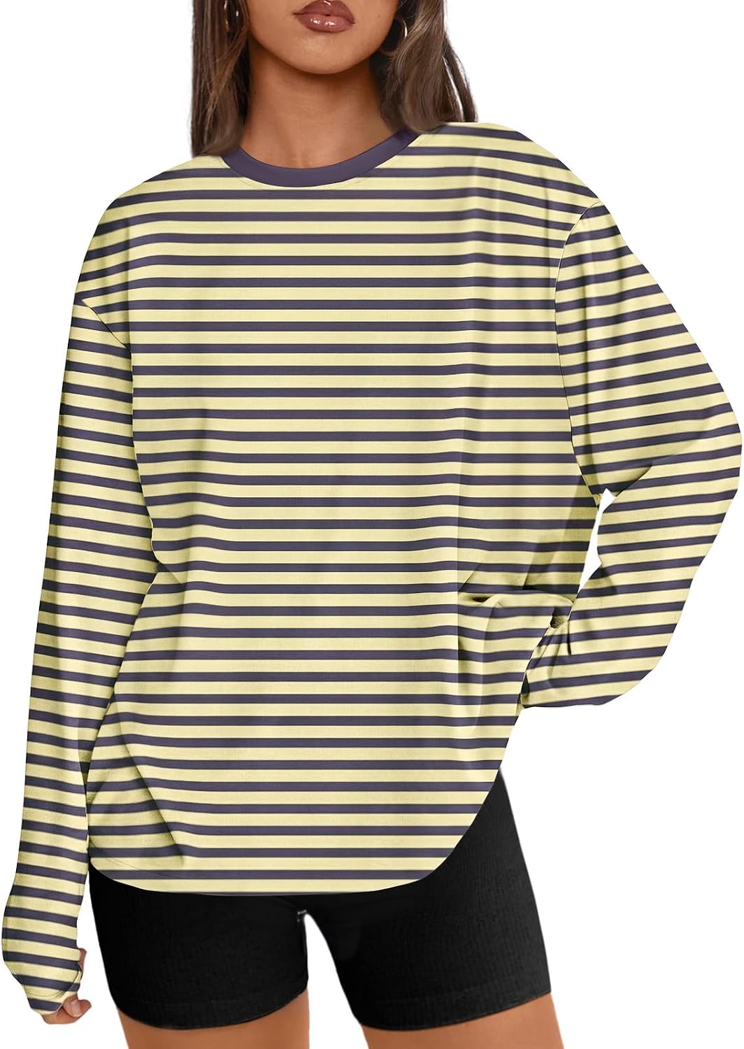 Trendy Queen Damen Oversize Langarmshirts Herbst-Oberteile 2026 Basic-Shirts
