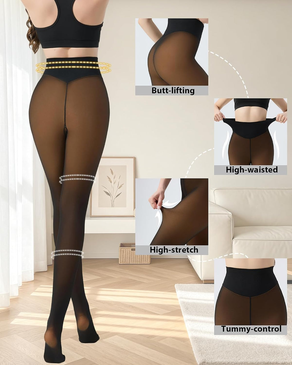 HOWIN Collant Polaire Femme Collant Thermique Effet Transparent Hiver