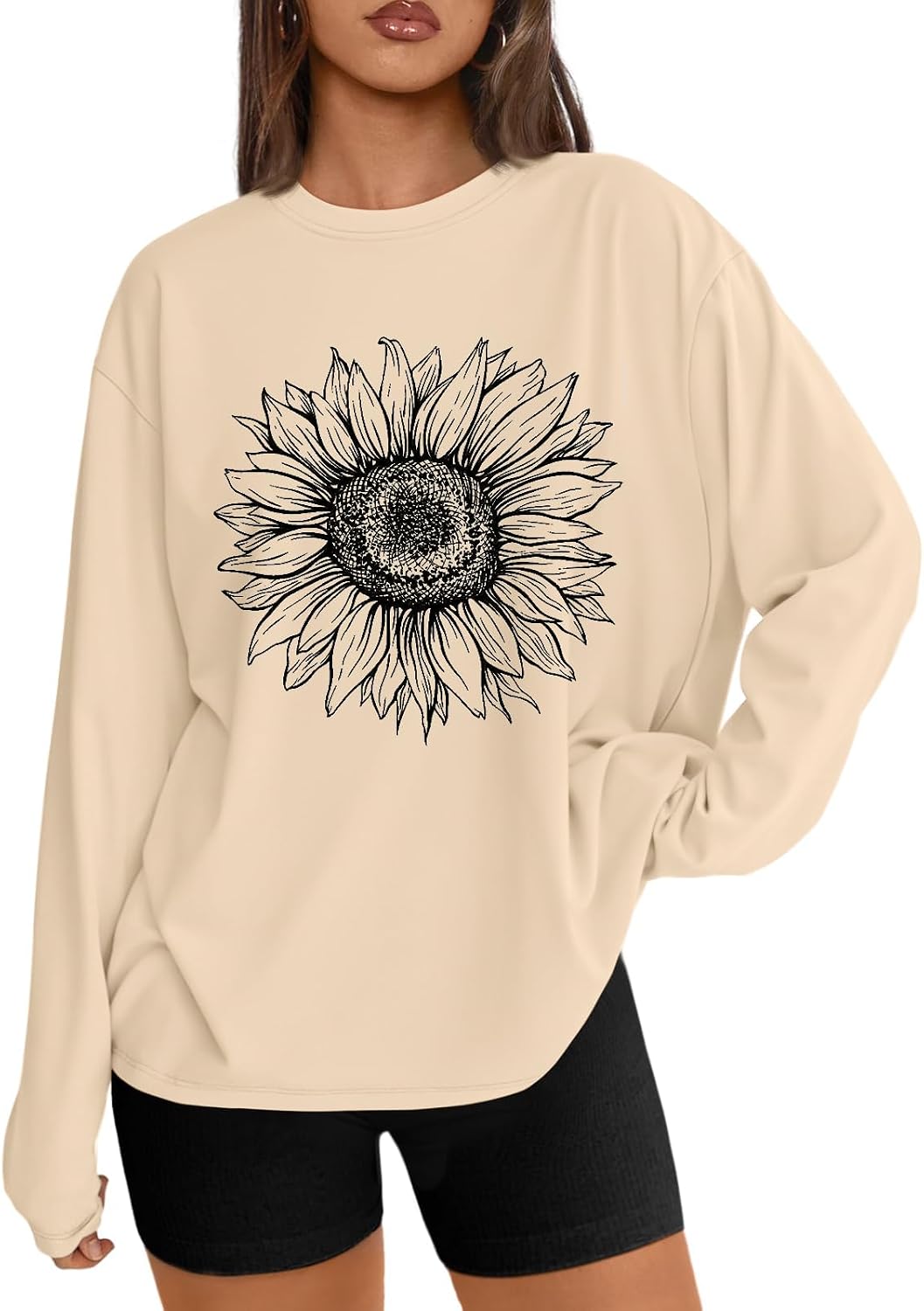 Trendy Queen Damen Oversize Langarmshirts Herbst-Oberteile 2026 Basic-Shirts