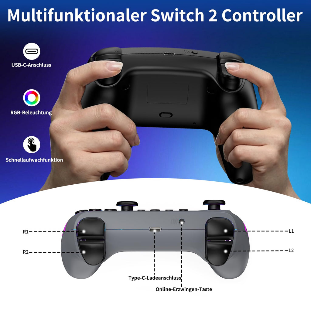 Reddening Switch 2 Controller für Switch/Switch 2/Switch Lite/Switch OLED,Switch Controller mit Doppel Vibration,Switch 2 Pro Controller mit 6 Achsen Gyro,Hall Joystick,Aufwachen,Turbo (Weiß Schwarz)
