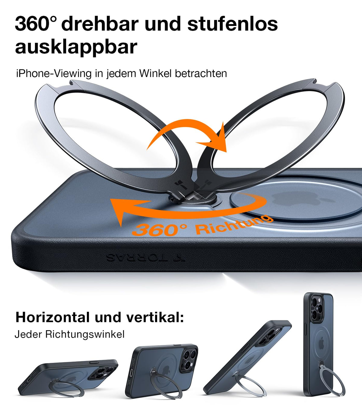 TORRAS Ostand Q3 Spin für iPhone 18 Pro Hülle für MagSafe 360°Stand Schwarz
