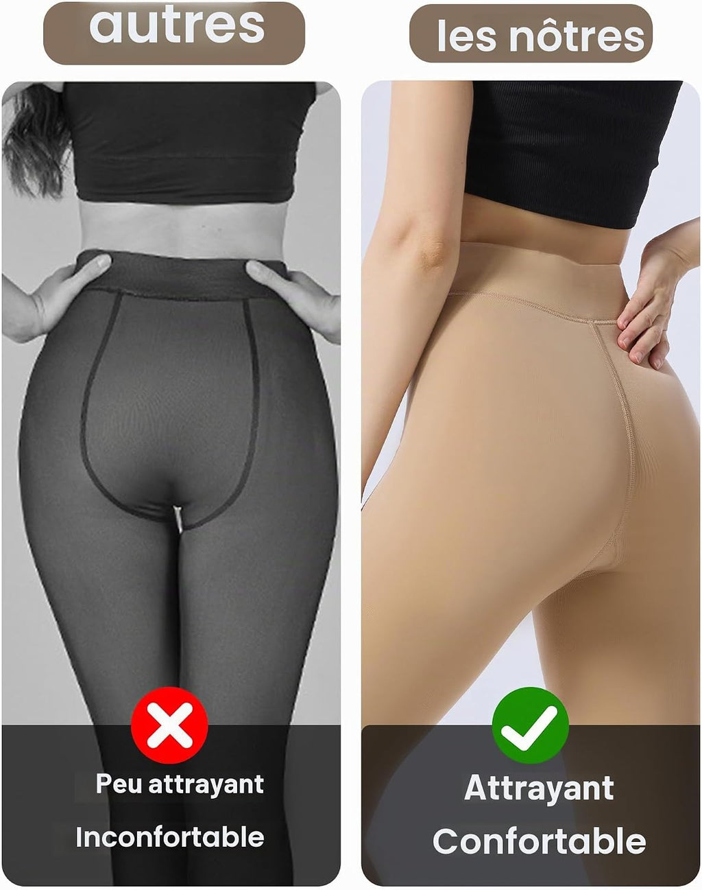 HOWIN Collant Polaire Femme Collant Thermique Effet Transparent Hiver