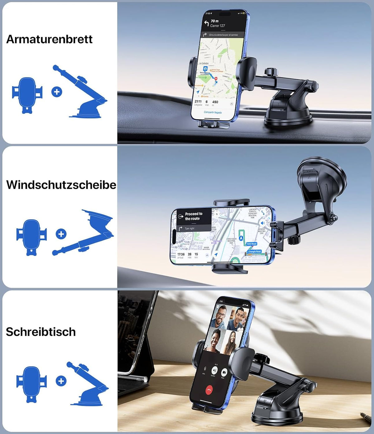 Miracase [2026 Upgraded Handyhalterung Auto Handy Halterung,Universal Car Phone Holder[Stärkste Saugnapf & Lüftungshaken] 360° Drehbar kfz autohalterung Lautsprecher für iPhone Samsung Galaxy Google