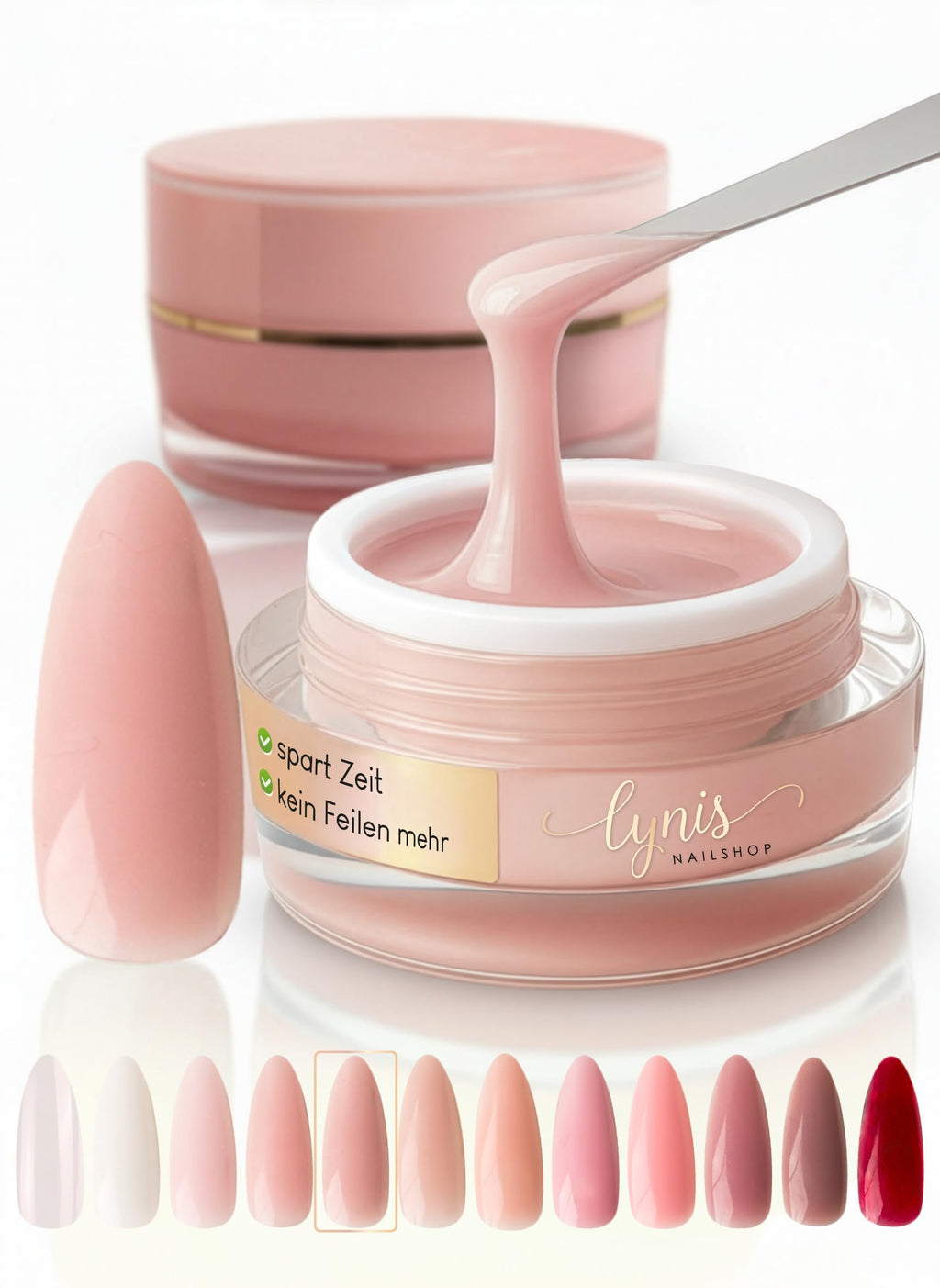 No File Aufbaugel Gelnägel ALMOND NUDE 15ml UV Gel selbstglättend o. Feilen