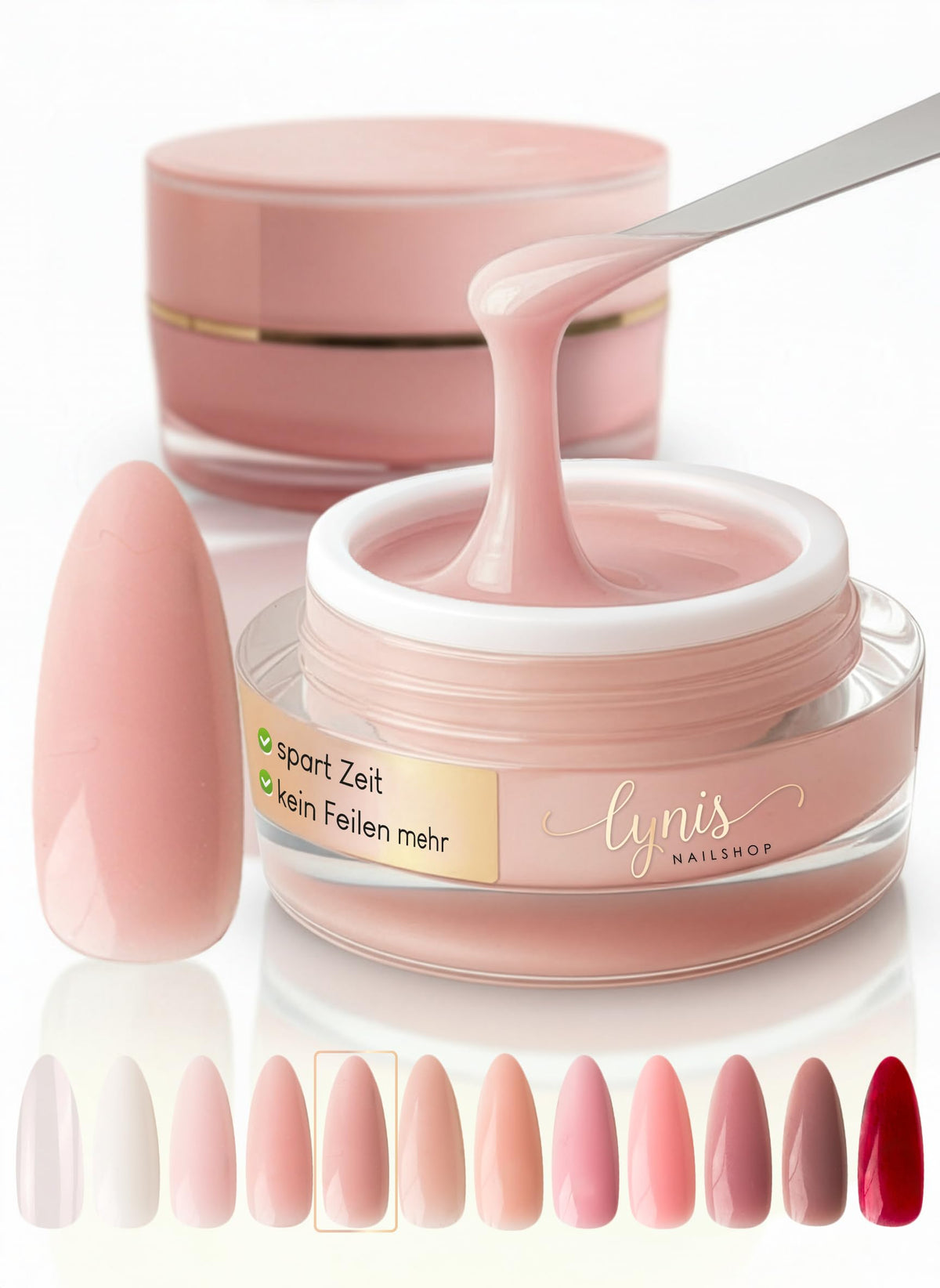 No File Aufbaugel Gelnägel ALMOND NUDE 15ml UV Gel selbstglättend o. Feilen