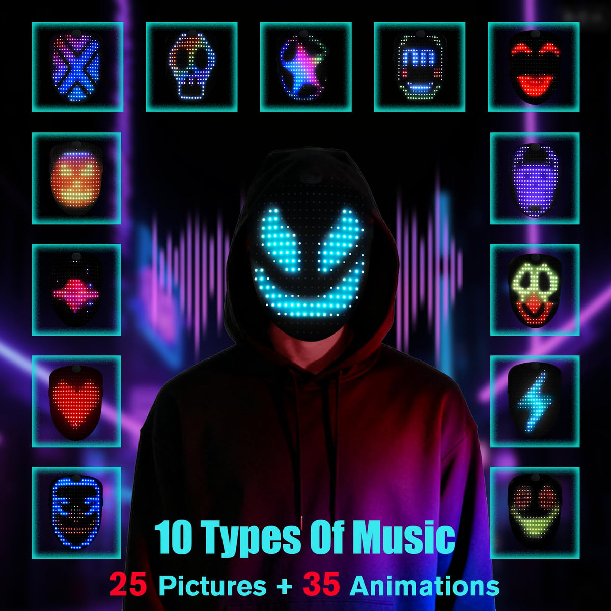 JDBMAOYE LED Light Up Mask with Gesture Sensing,Perfect Gifts for Teen Boys