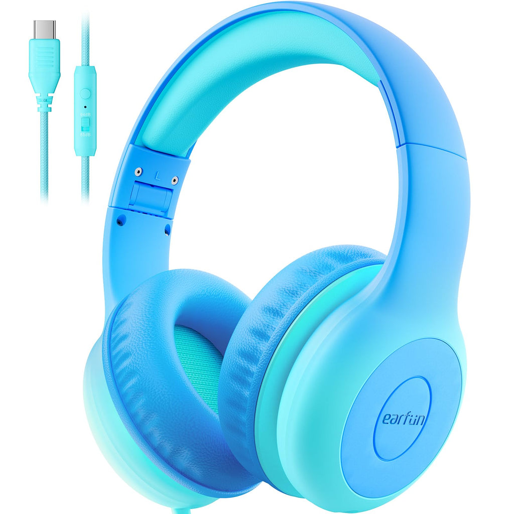 EarFun Kinder Kopfhörer mit 3,5 mm Kabel, Lautstärkebegrenzung, Blau-grün