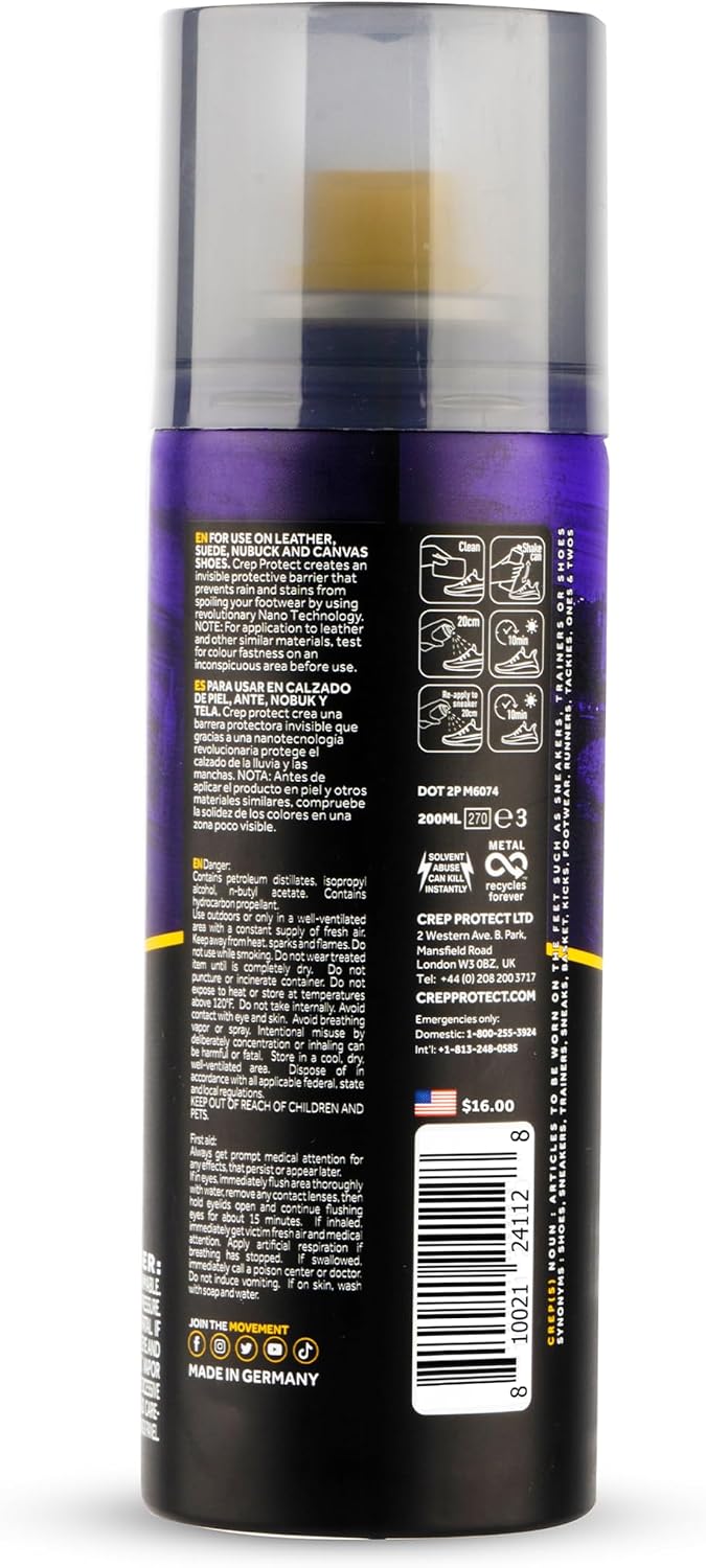 Crep Protect Shoe Protector Spray - Rain & Stain Waterproof Nano Protection for Sneaker, Leather, Nubuck, Suede & Canvas