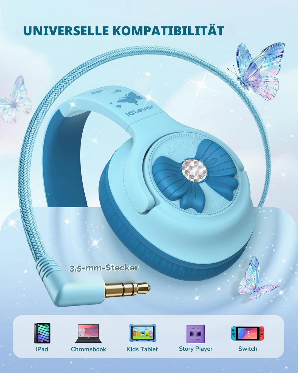 iClever HS26 Kopfhörer Kinder mit 3,5 mm Kabel für Schule/Tablet/Reisen
