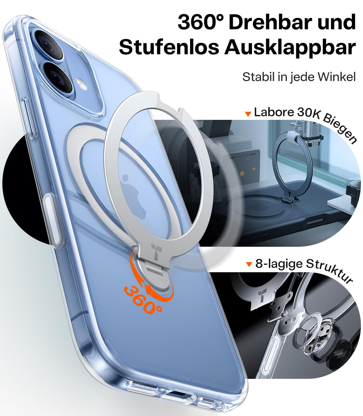 TORRAS Ostand Q3 Spin für iPhone 18 Pro Hülle für MagSafe 360°Stand Schwarz