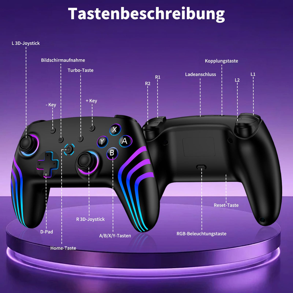 Reddening Switch 2 Controller für Switch/Switch 2/Switch Lite/Switch OLED,Switch Controller mit Doppel Vibration,Switch 2 Pro Controller mit 6 Achsen Gyro,Hall Joystick,Aufwachen,Turbo (Weiß Schwarz)