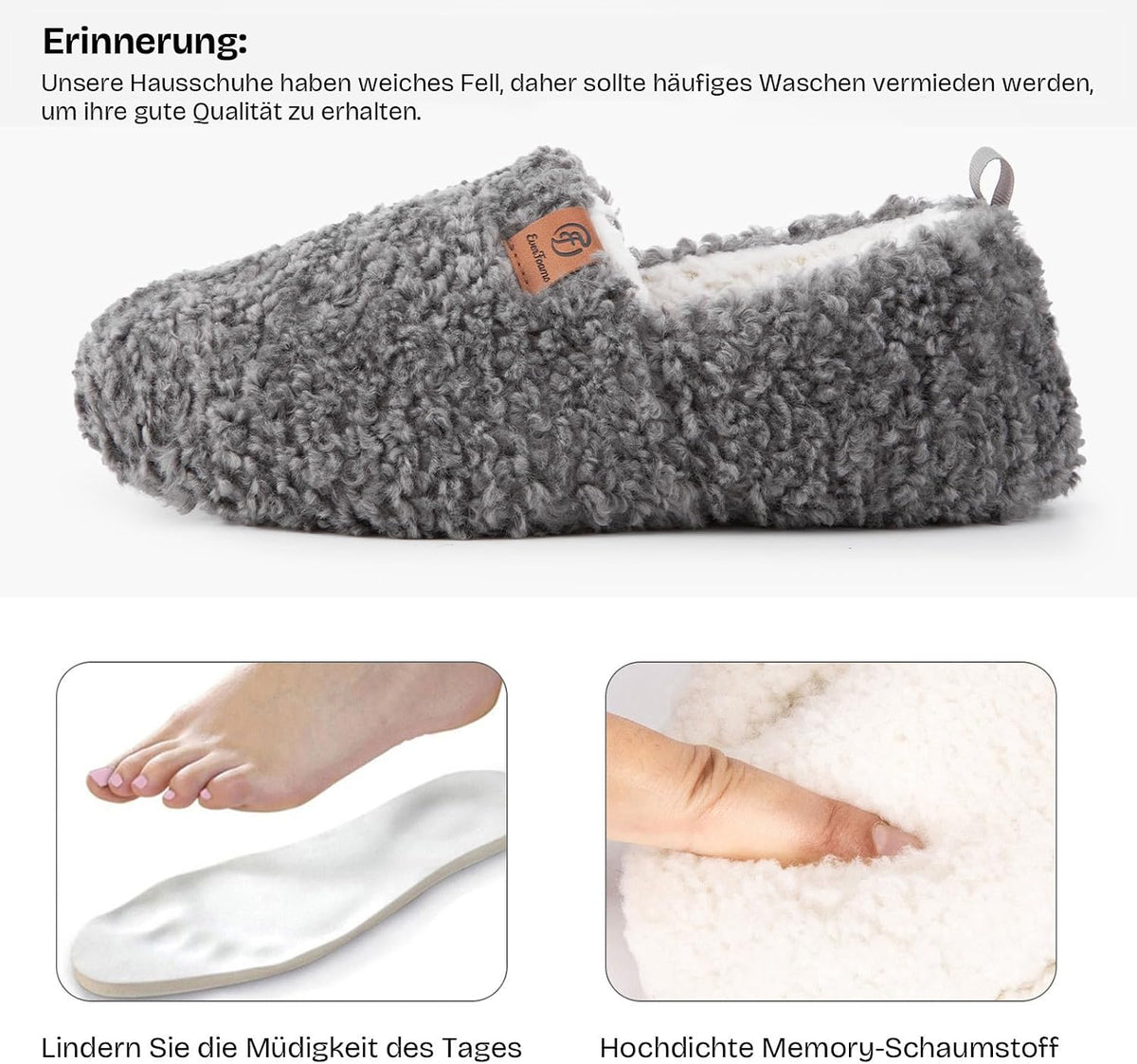 EverFoams Damen Warme Geschlossene Hausschuhe Kunstwolle Memory-Schaum