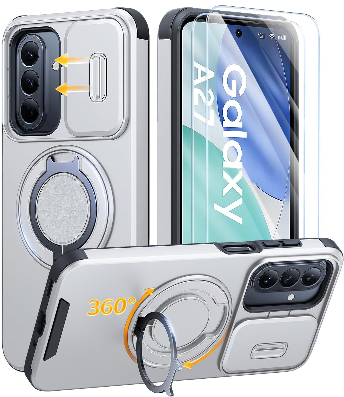 AOUIA für Samsung Galaxy S26 Ultra Hülle mit 2 Stück Panzerglas, Kameraschutz, 360° drehbarer Ringständer, Militärstandard Stoßschutz, robuste Handyhülle für Samsung S26 Ultra, Schwarz