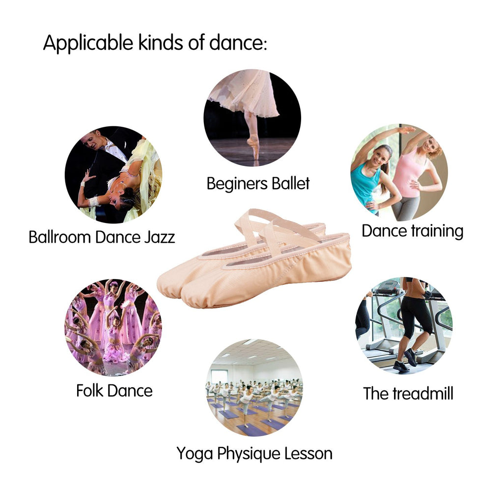 Bezioner Ballettschuhe Ballettschläppchen Tanzschuhe Geteilte Ledersohle für Kinder und Erwachsene