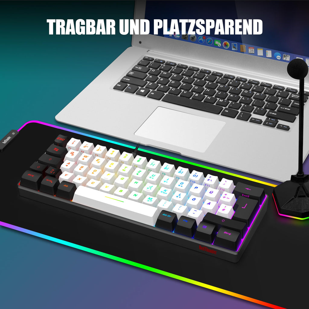 RedThunder 60% Kabelloses RGB Gaming Tastatur und Maus Set, QWERTZ DE Layout, Wiederaufladbare Funktastatur mit Ultraleichte Gaming Maus mit Wabenkonstruktion, für PC MAC PS5 Xbox Gamer, Büro.