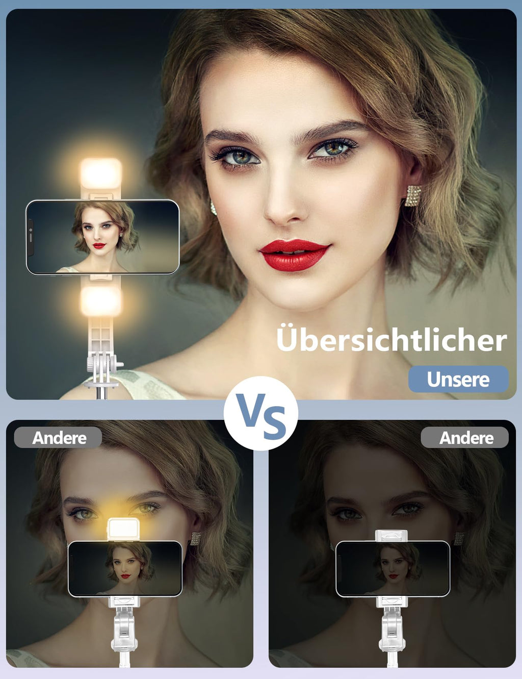 Selfiestick Stativ und Fernbedienung, 2 Fülllicht Stativ für Smartphones
