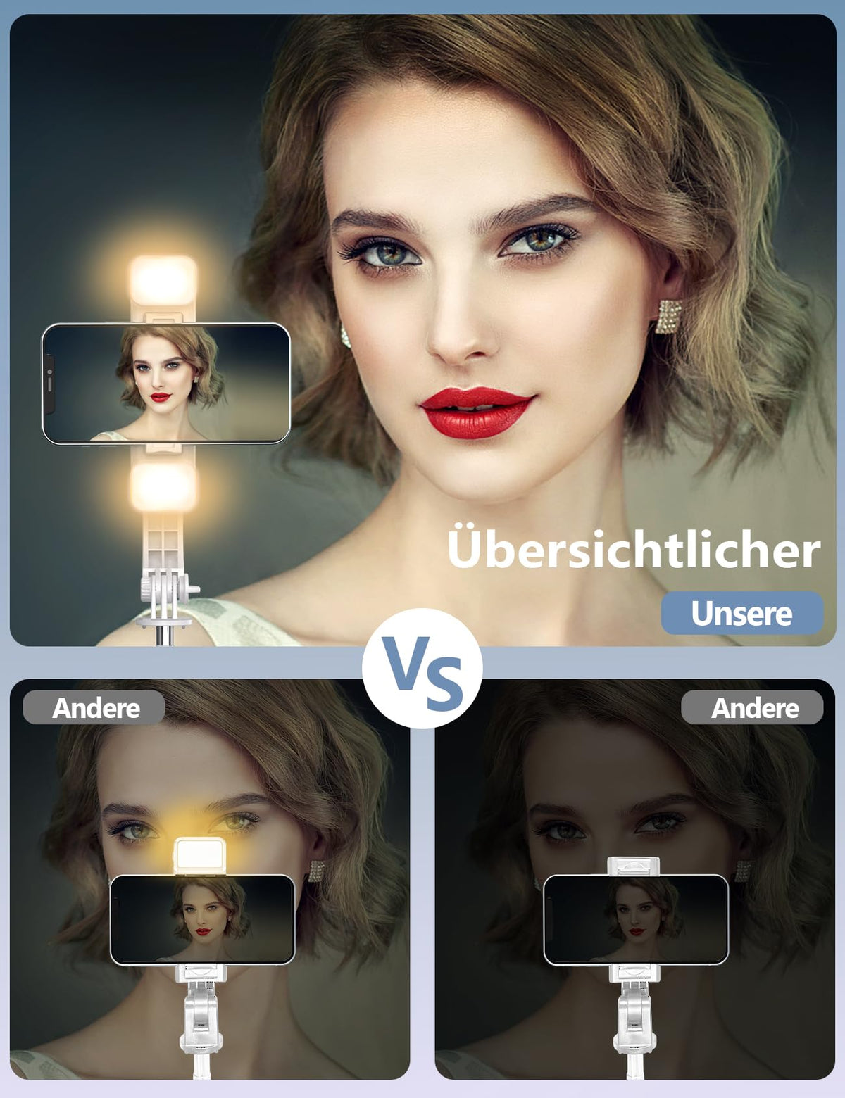 Selfiestick Stativ und Fernbedienung, 2 Fülllicht Stativ für Smartphones