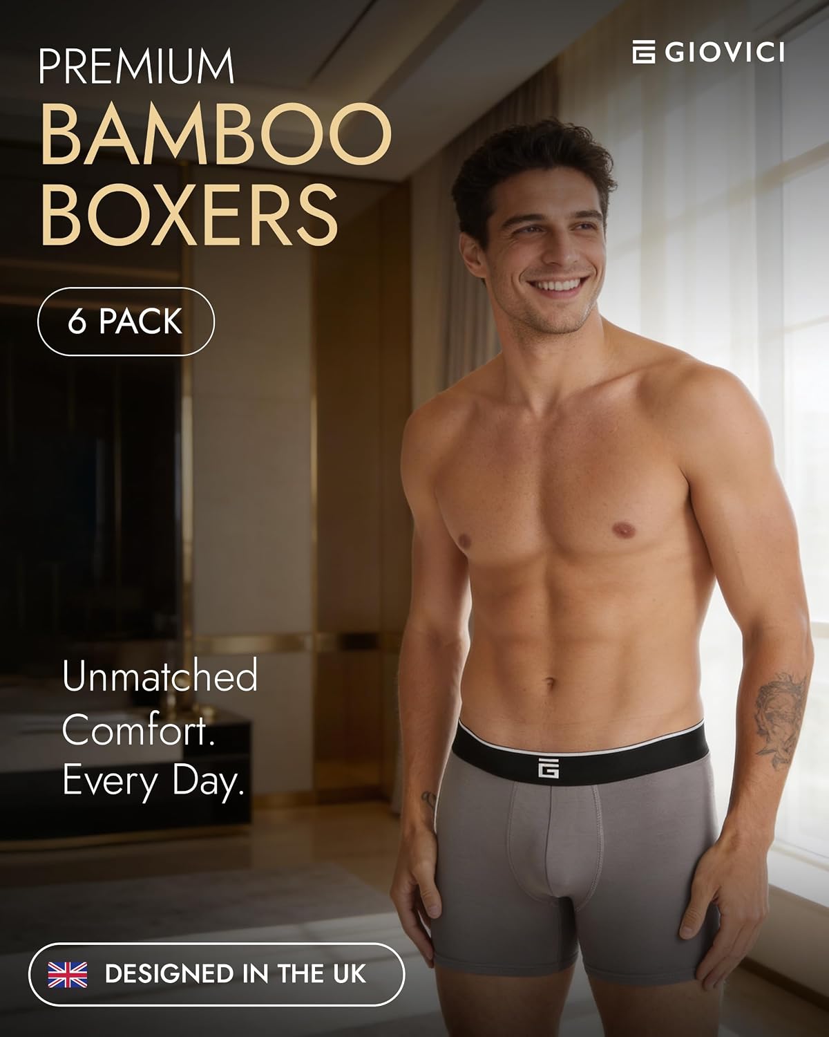 Giovici Mens Boxers Bamboo Anti Chafing Soft Comfortable Boxer Briefs Longer Leg - Boxer Shorts Multipack - Moisture Wicking Technology