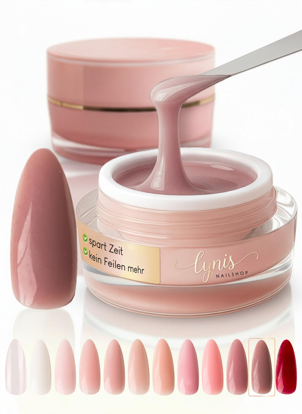No File Aufbaugel Gelnägel ALMOND NUDE 15ml UV Gel selbstglättend o. Feilen