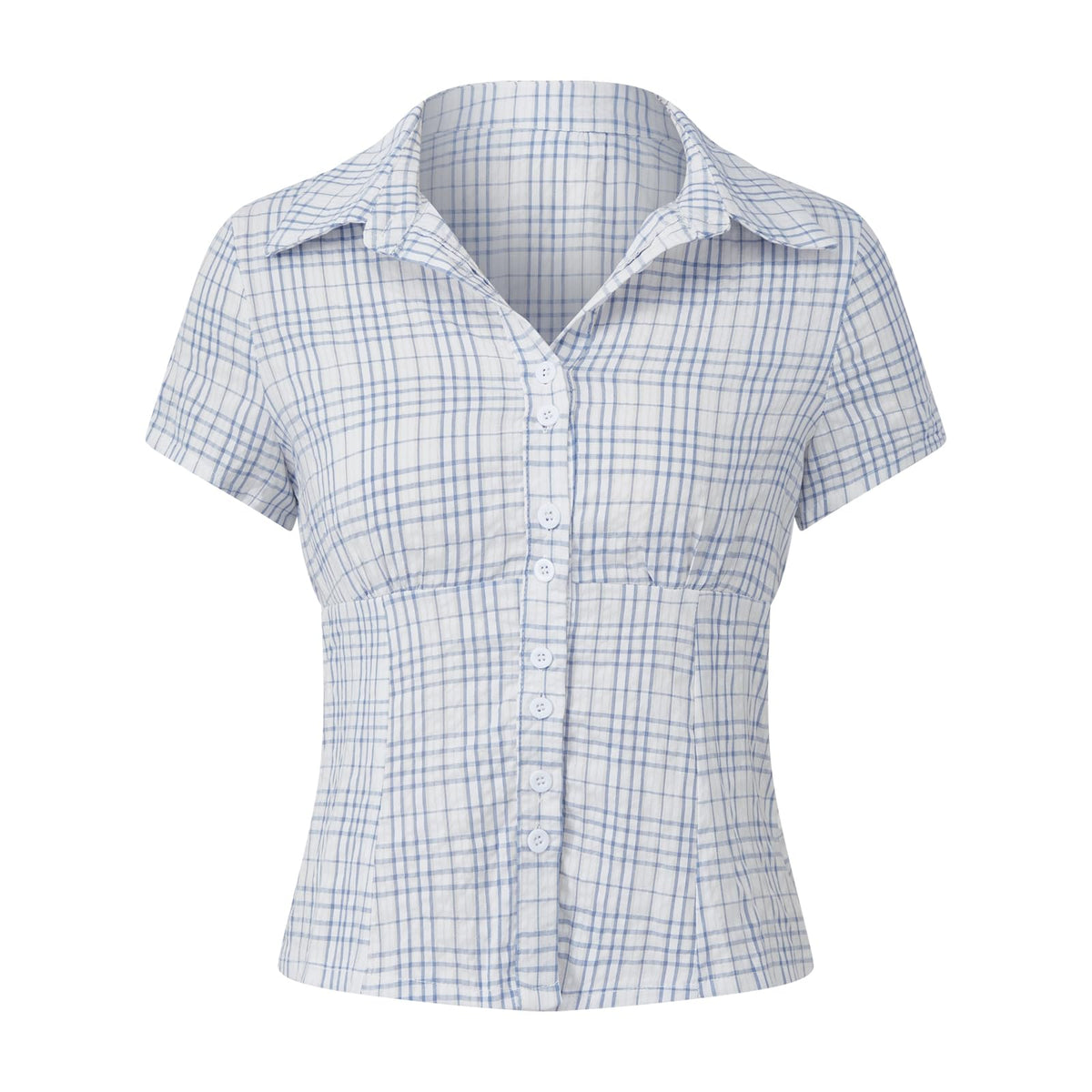 Damen Y2K Kurzarm-Bluse mit Knopfleiste, körperbetont und mit Kragen