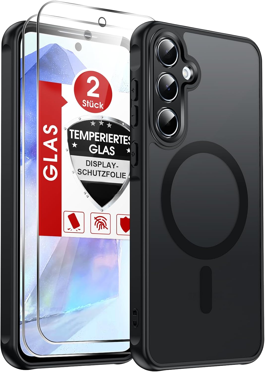 LeYi für Samsung Galaxy A06 4G Hülle für Magsafe mit 2X Panzerglas-Schwarz