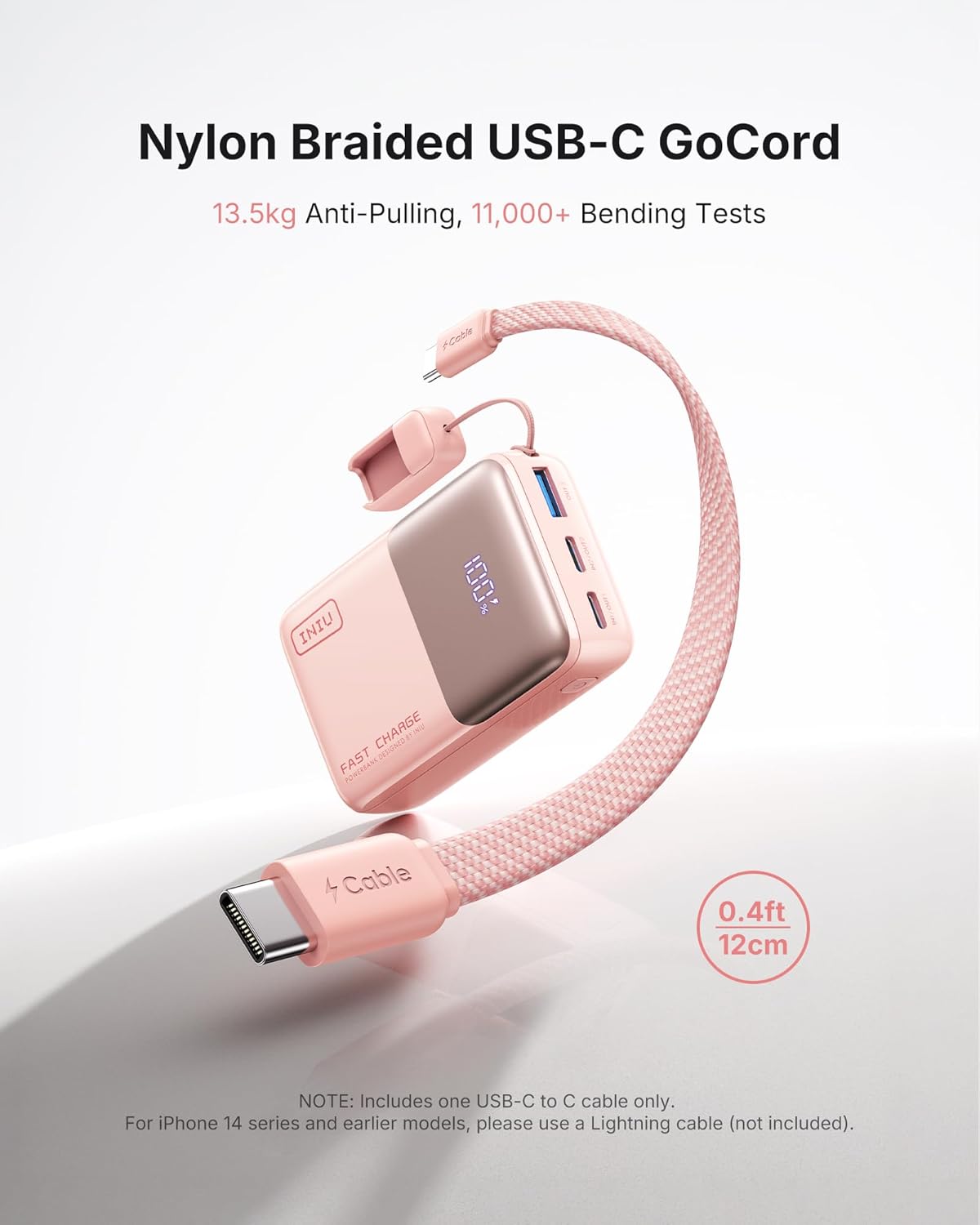 INIU Ultra Mini Powerbank, 10000mAh 45W Schnellladen mit USB C Kabel