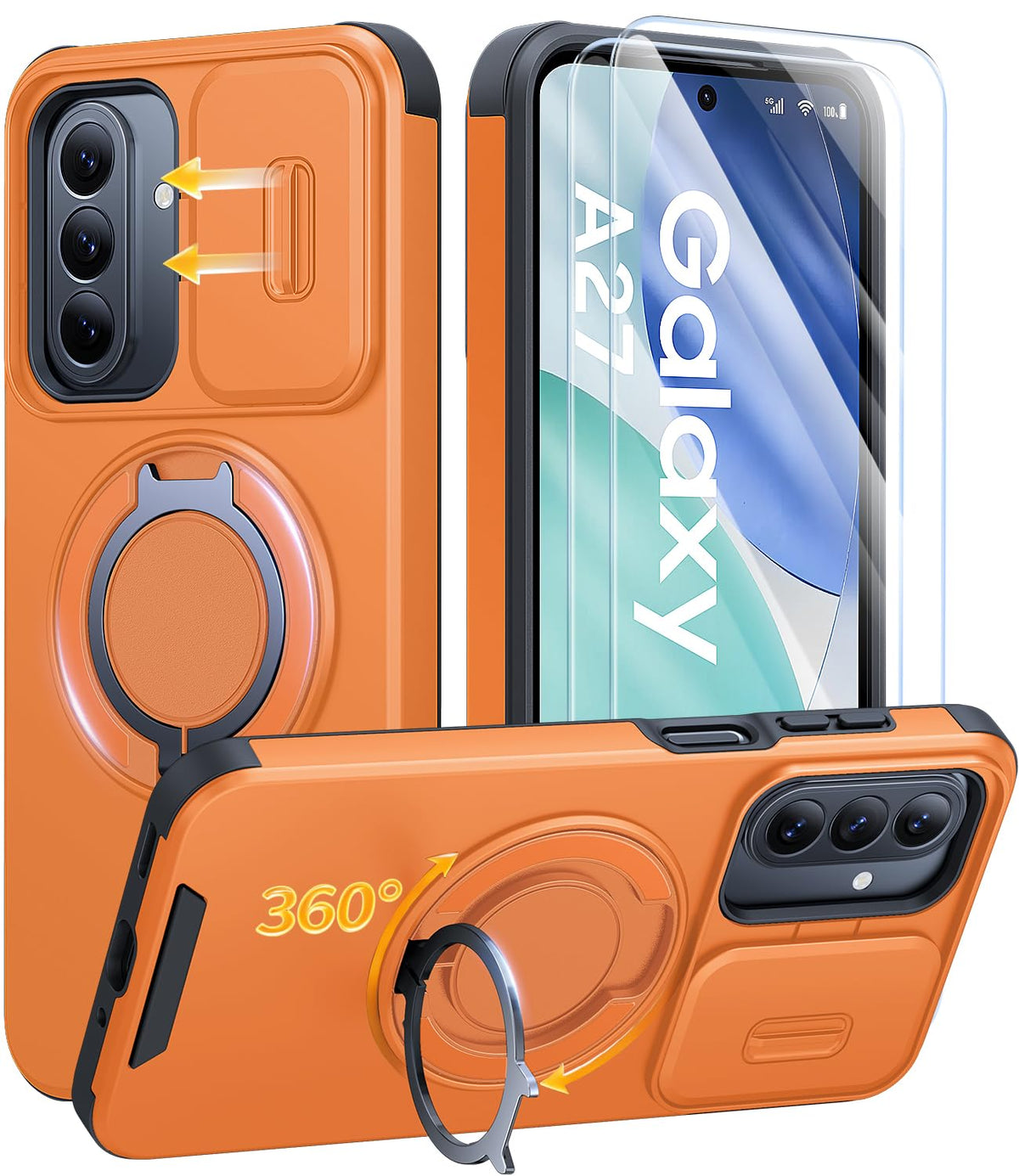 AOUIA für Samsung Galaxy S26 Ultra Hülle mit 2 Stück Panzerglas, Kameraschutz, 360° drehbarer Ringständer, Militärstandard Stoßschutz, robuste Handyhülle für Samsung S26 Ultra, Schwarz