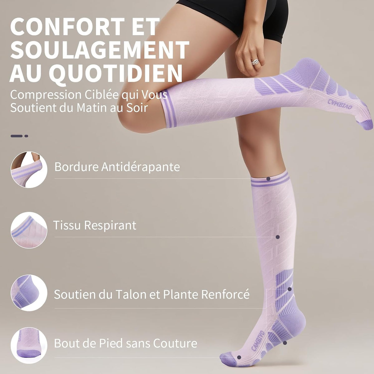 CAMBIVO Bas de Contention Femme Homme 3Paires, Chaussettes de Compression 20-30mmHg, Chaussette Contention Classe 2, pour Circulation Sanguine, Course a Pied, Voyage Avion, Sport, Running, Infirmiere