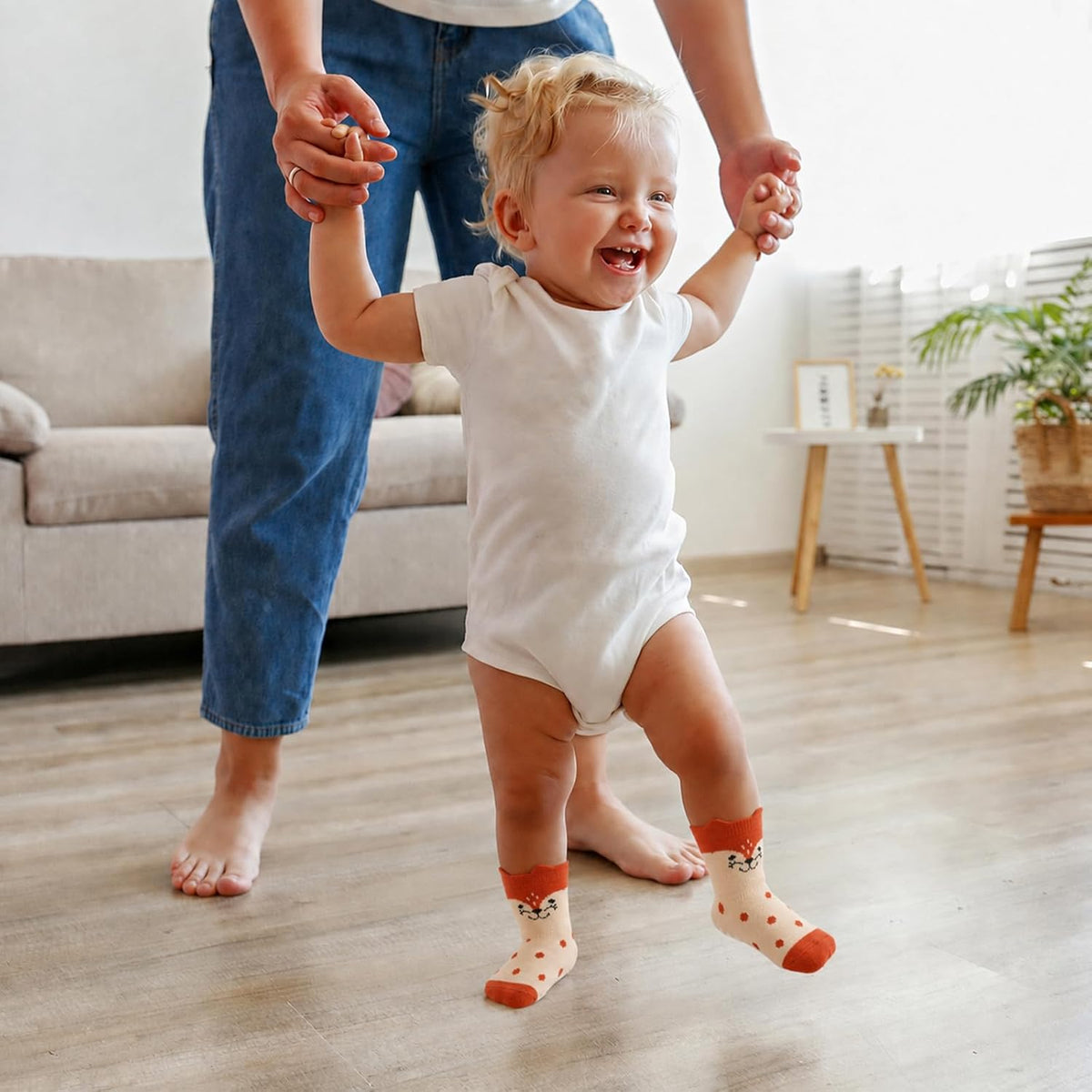 SockWaddles Chaussettes de bébé, 5 paires de chaussettes antidérapantes ABS respirantes pour enfants, chaussettes de bébé en coton, garçons et filles avec des animaux et des licornes
