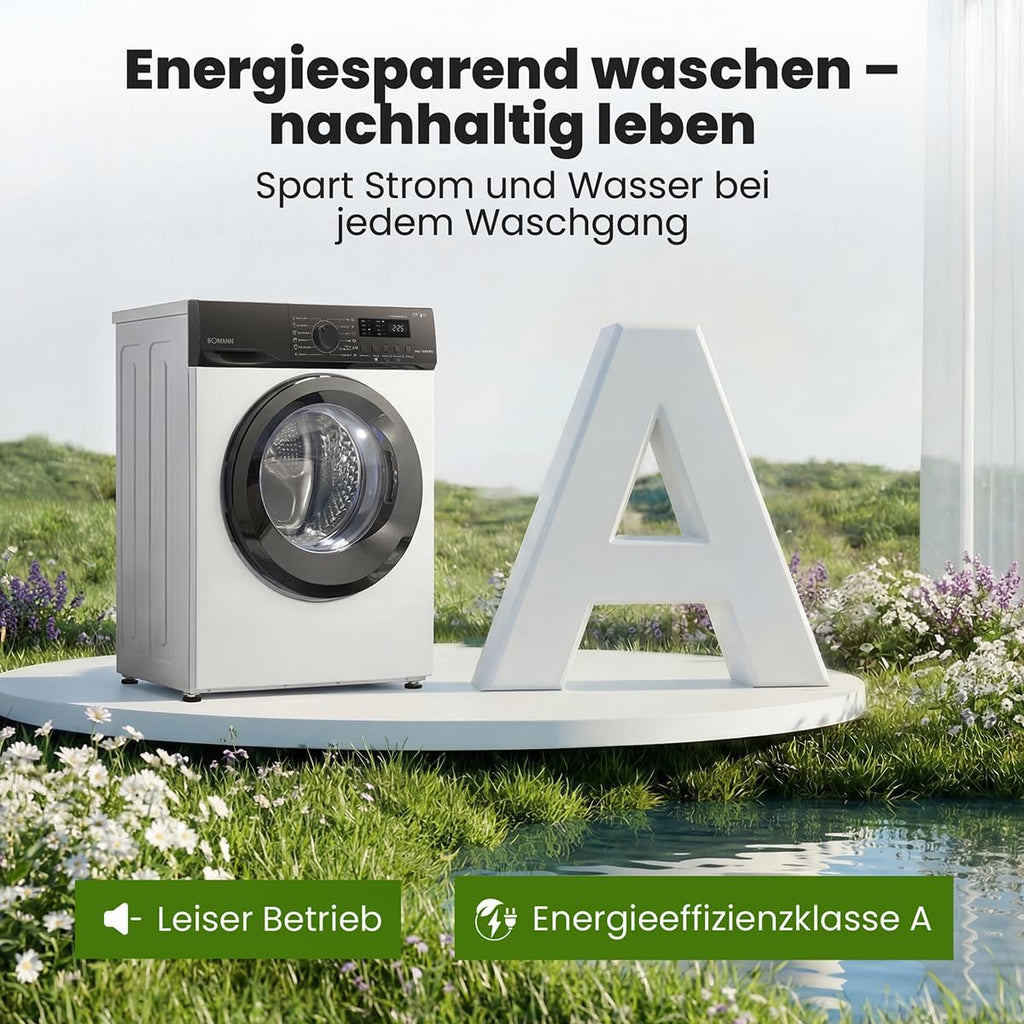 Bomann® Waschmaschine 6kg | 5 Jahre Motor-Garantie | Invertermotor - effizient, leise & langlebig | max. 1000 U/min | 12 Programme | Endzeitvorwahl | LED-Display | Washing Machine | WA 7162 weiß