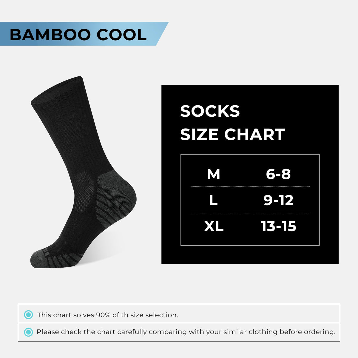 BAMBOO COOL Men's Crew Socks Athletic Cushioned Moisture Wicking 6 Pairs