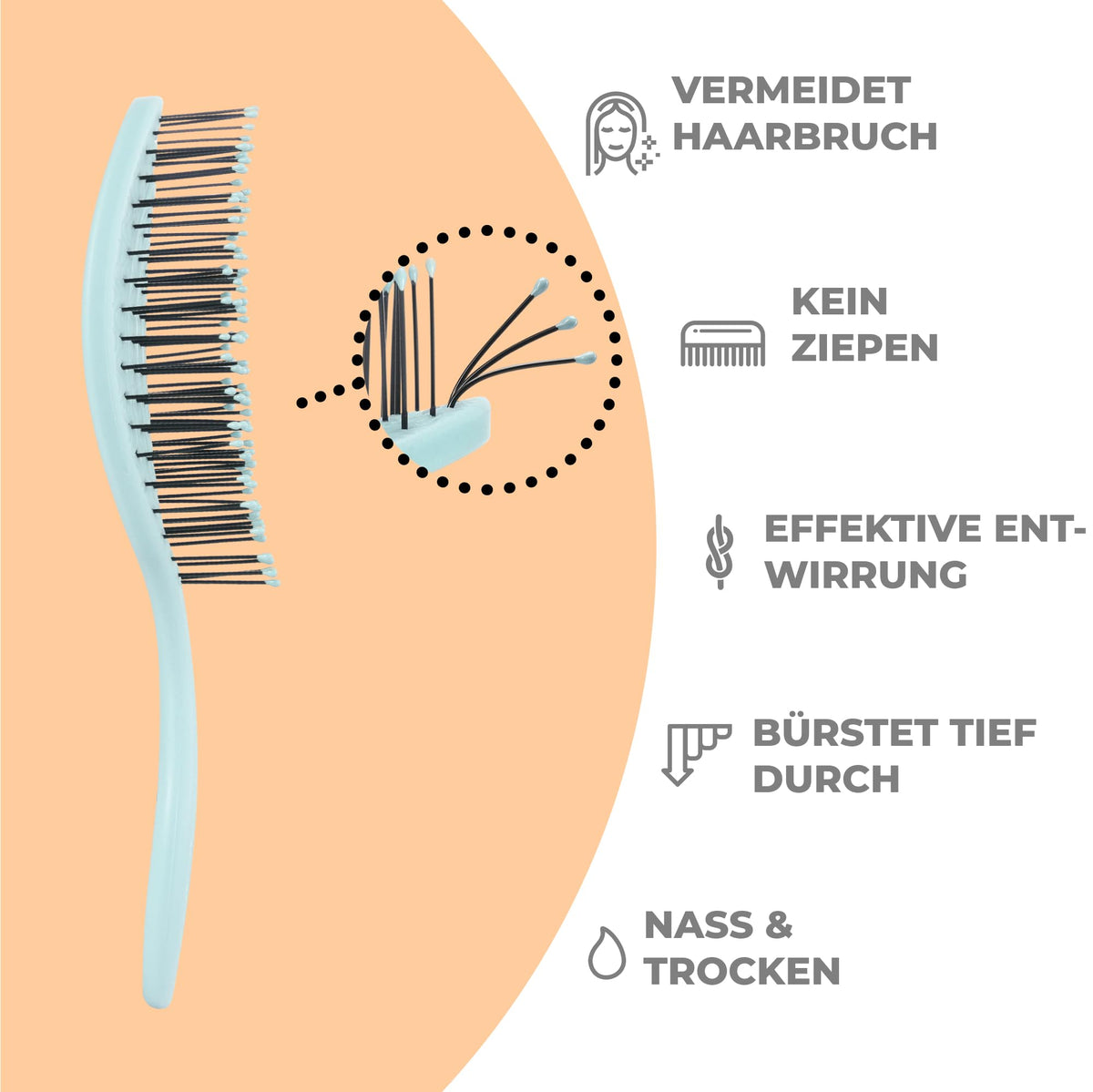 Ninabella Haarbürste ohne Ziepen - Detangler Bürste, Entwirrbürste & Lockenbürste für feines und langes Haar - Haarbürste Damen Herren Kinder - für nasse und trockene Haare - Limettengrün