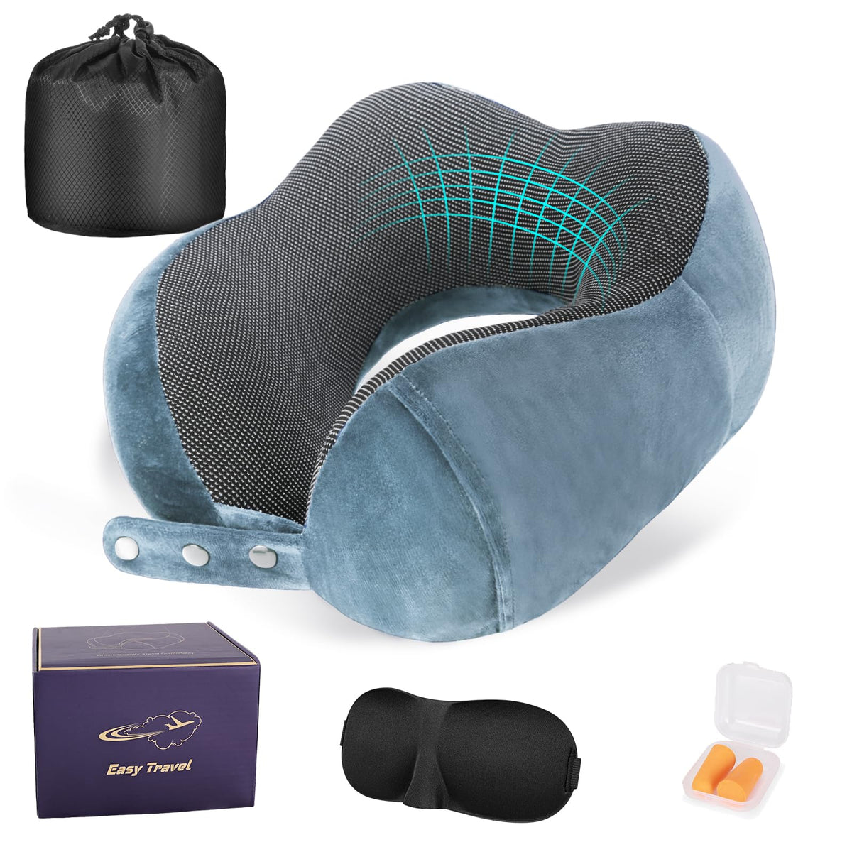 Cirorld Reisekissen für das Flugzeug, Nackenhörnchen für unterwegs, Memory-Foam-Reisenackenkissen für Erwachsene, verstellbares & kompaktes Flugkissen, ergonomisches Nackenkissen, inklusive Ohrstöpseln, Schlafmaske und Transporttasche
