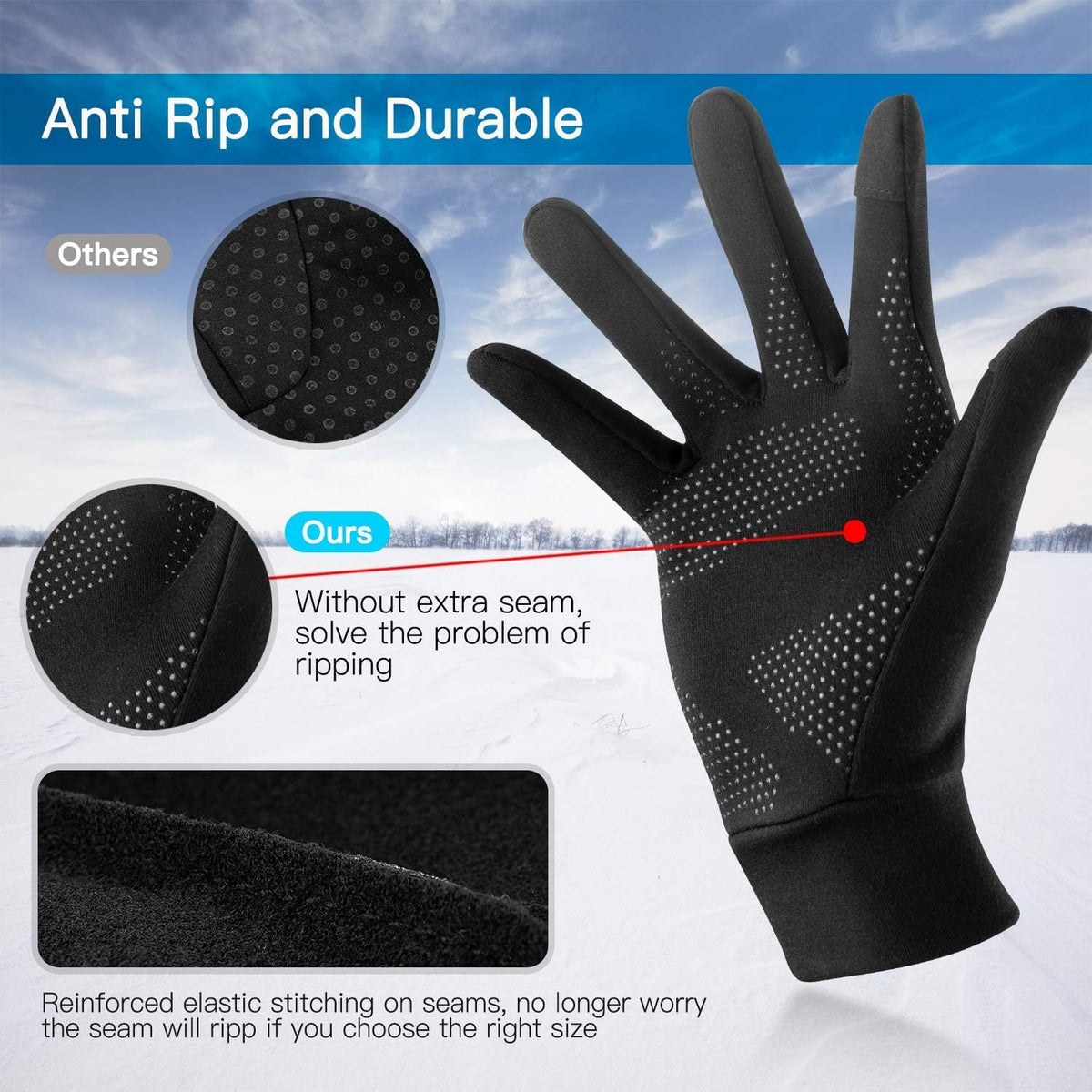 Unigear Touchscreen Handschuhe, Herren Damen Sporthandschuhe Handschuhfutter Outdoor Laufhandschuhe Warme Winddichte Winterhandschuhe Anti-Rutsch Full Finger für Laufen, Fahren, Radfahren, Wandern