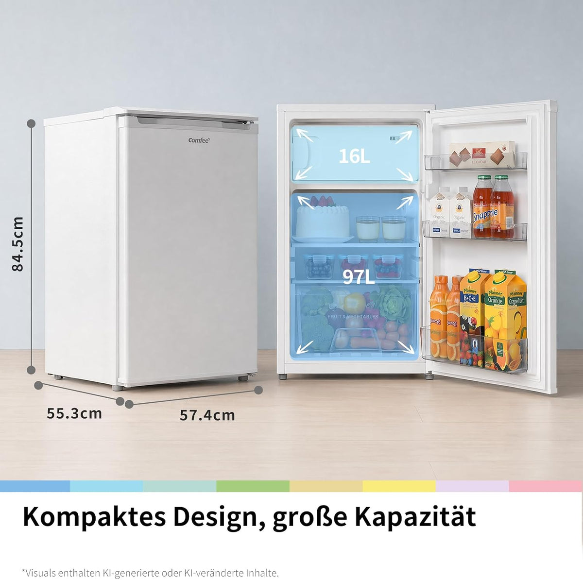 Comfee 113L kühlschrank mit gefrierfach, 35dB, Inverter Kompressor, EEK D