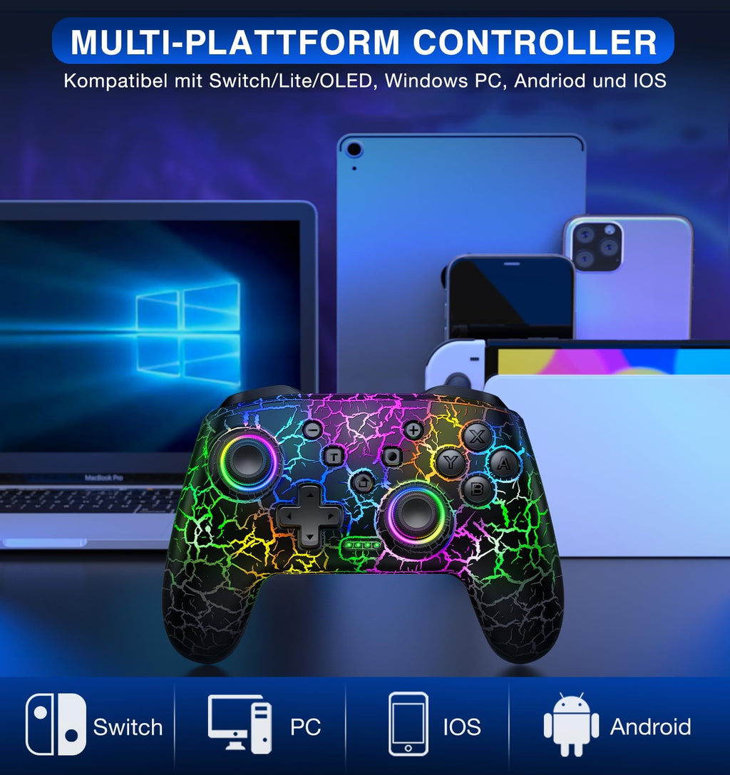 HELLCOOL Switch Controller, Kabellos Switch Pro Controller für Switch/Lite/OLED Konsole, Macro/Turbo/Aufwachfunktion, Präzise Steuerung, Dual Motors Vibration, 15 Std Spieldauer