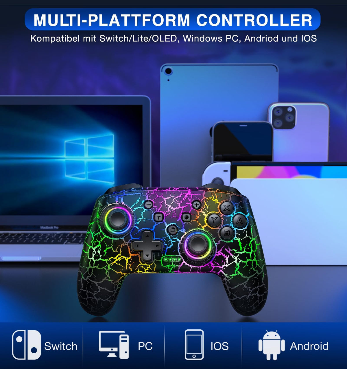 HELLCOOL Switch Controller, Kabellos Switch Pro Controller für Switch/Lite/OLED Konsole, Macro/Turbo/Aufwachfunktion, Präzise Steuerung, Dual Motors Vibration, 15 Std Spieldauer