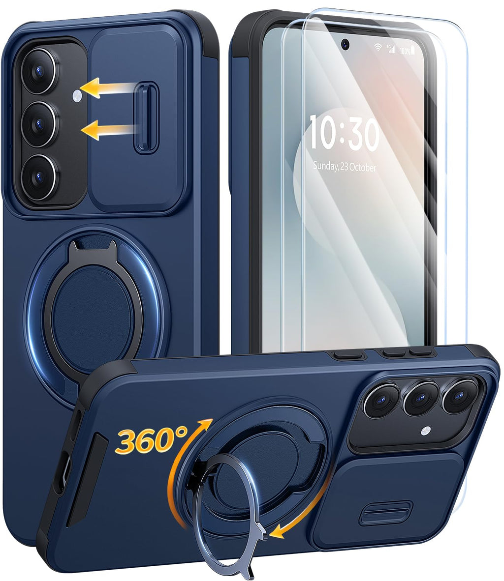 AOUIA für Samsung Galaxy S26 Ultra Hülle mit 2 Stück Panzerglas, Kameraschutz, 360° drehbarer Ringständer, Militärstandard Stoßschutz, robuste Handyhülle für Samsung S26 Ultra, Schwarz