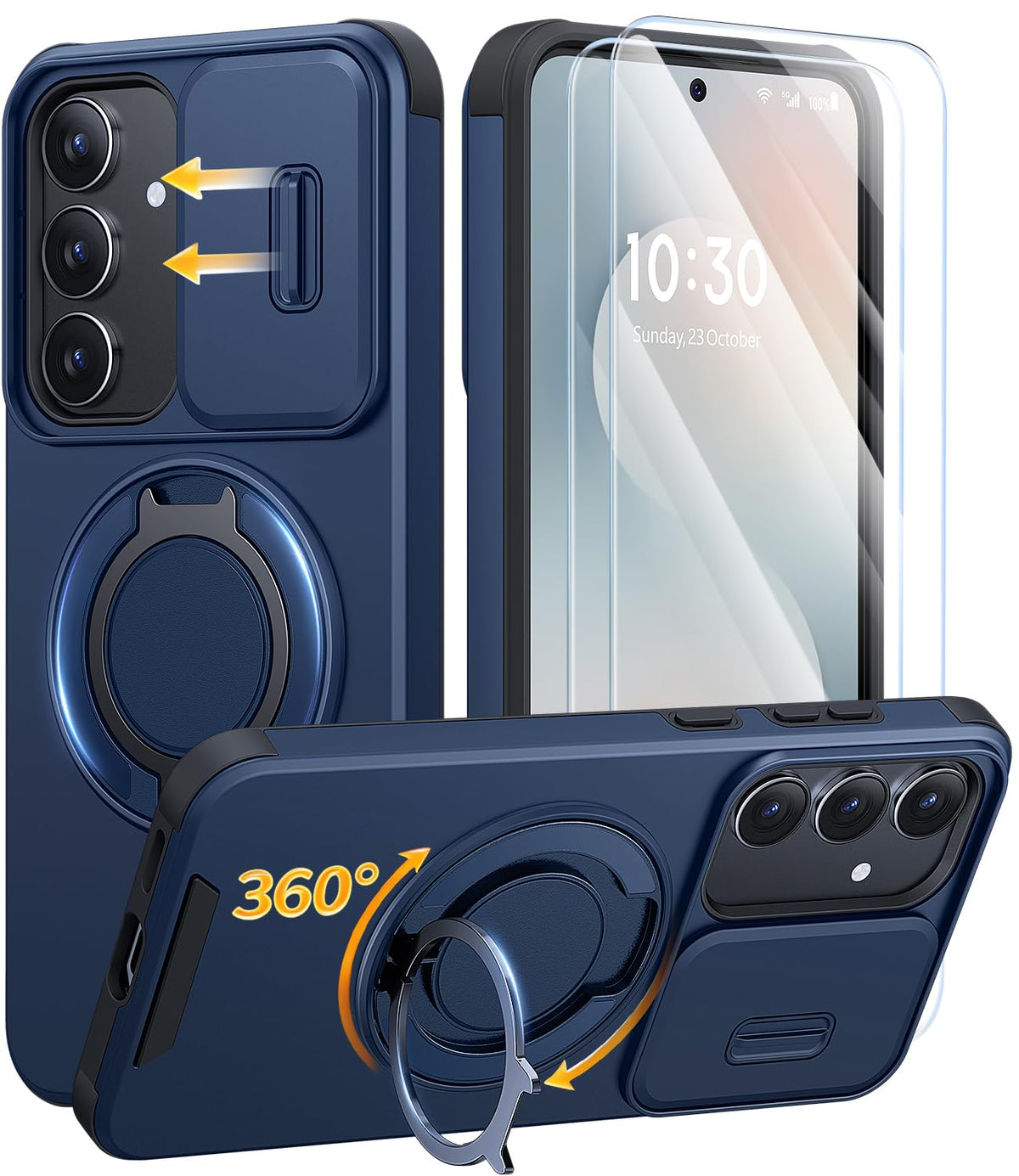 AOUIA für Samsung Galaxy S26 Ultra Hülle mit 2 Stück Panzerglas, Kameraschutz, 360° drehbarer Ringständer, Militärstandard Stoßschutz, robuste Handyhülle für Samsung S26 Ultra, Schwarz