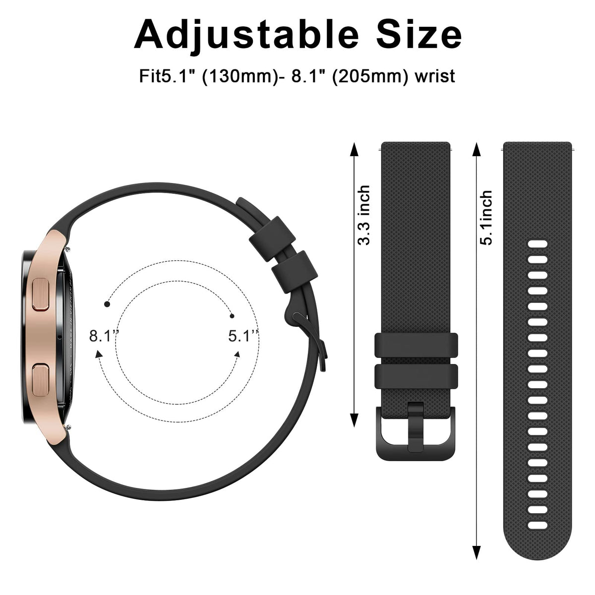 Wanme 20mm Bracelet de Montre en Silicone, Souple Bracelet de Replacement en Dégagement Rapide avec Boucle en Même Couleur Homme Femme 20mm, Starlight