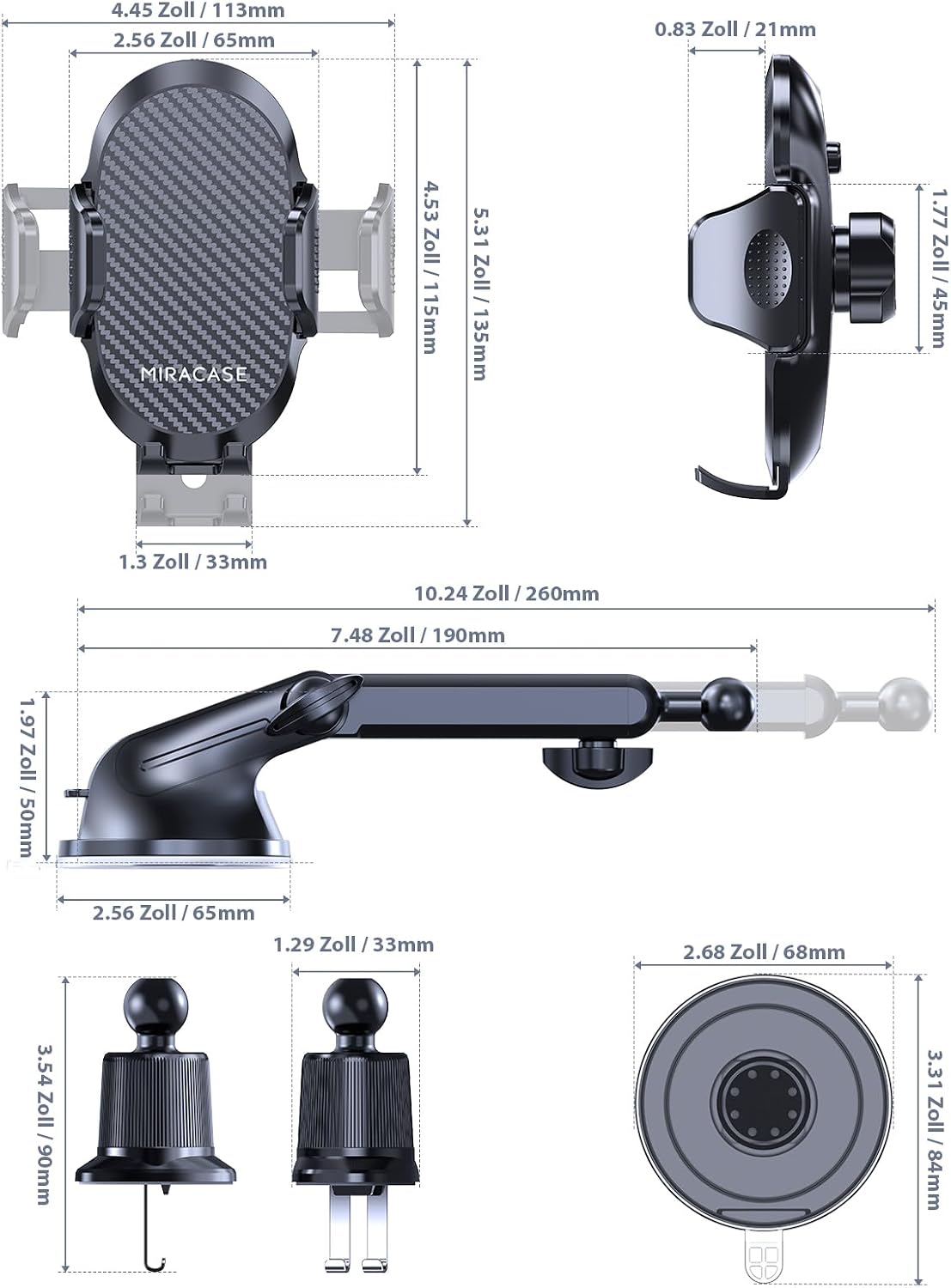 Miracase [2026 Upgraded Handyhalterung Auto Handy Halterung,Universal Car Phone Holder[Stärkste Saugnapf & Lüftungshaken] 360° Drehbar kfz autohalterung Lautsprecher für iPhone Samsung Galaxy Google