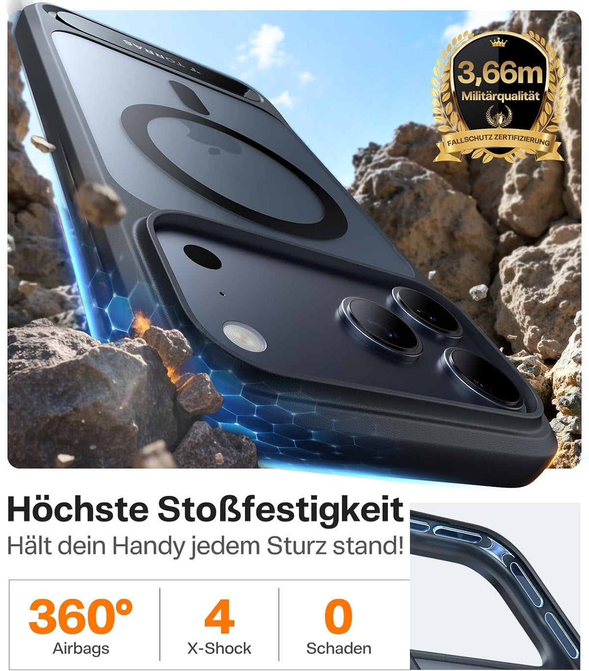 TORRAS Ostand L1 Hülle für iPhone 16 Pro für MagSafe Case, Schwarz