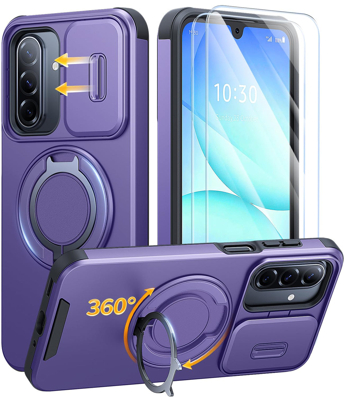 AOUIA für Samsung Galaxy S26 Ultra Hülle mit 2 Stück Panzerglas, Kameraschutz, 360° drehbarer Ringständer, Militärstandard Stoßschutz, robuste Handyhülle für Samsung S26 Ultra, Schwarz