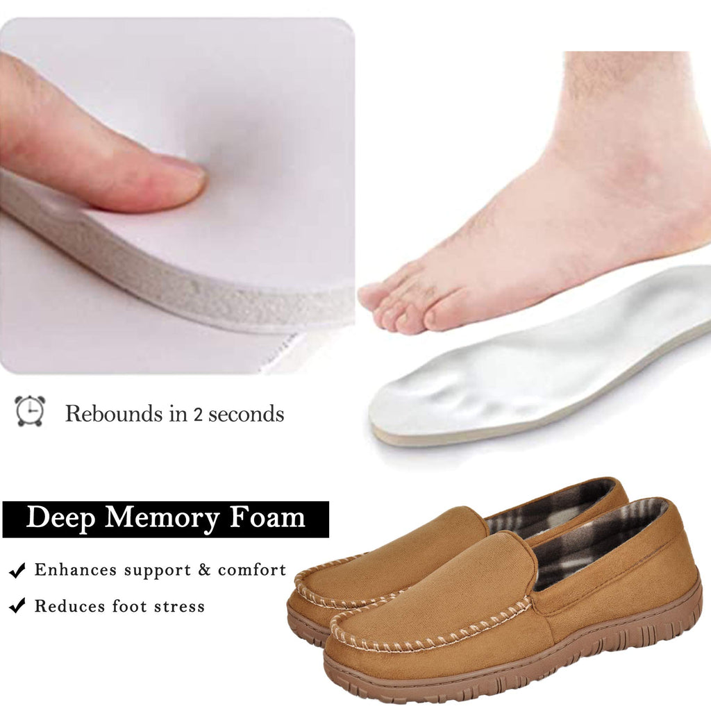 MIXIN Men's Cozy Moccasin Slippers Anti-Skid Slip On House Slippers with Comfy Memory Foam