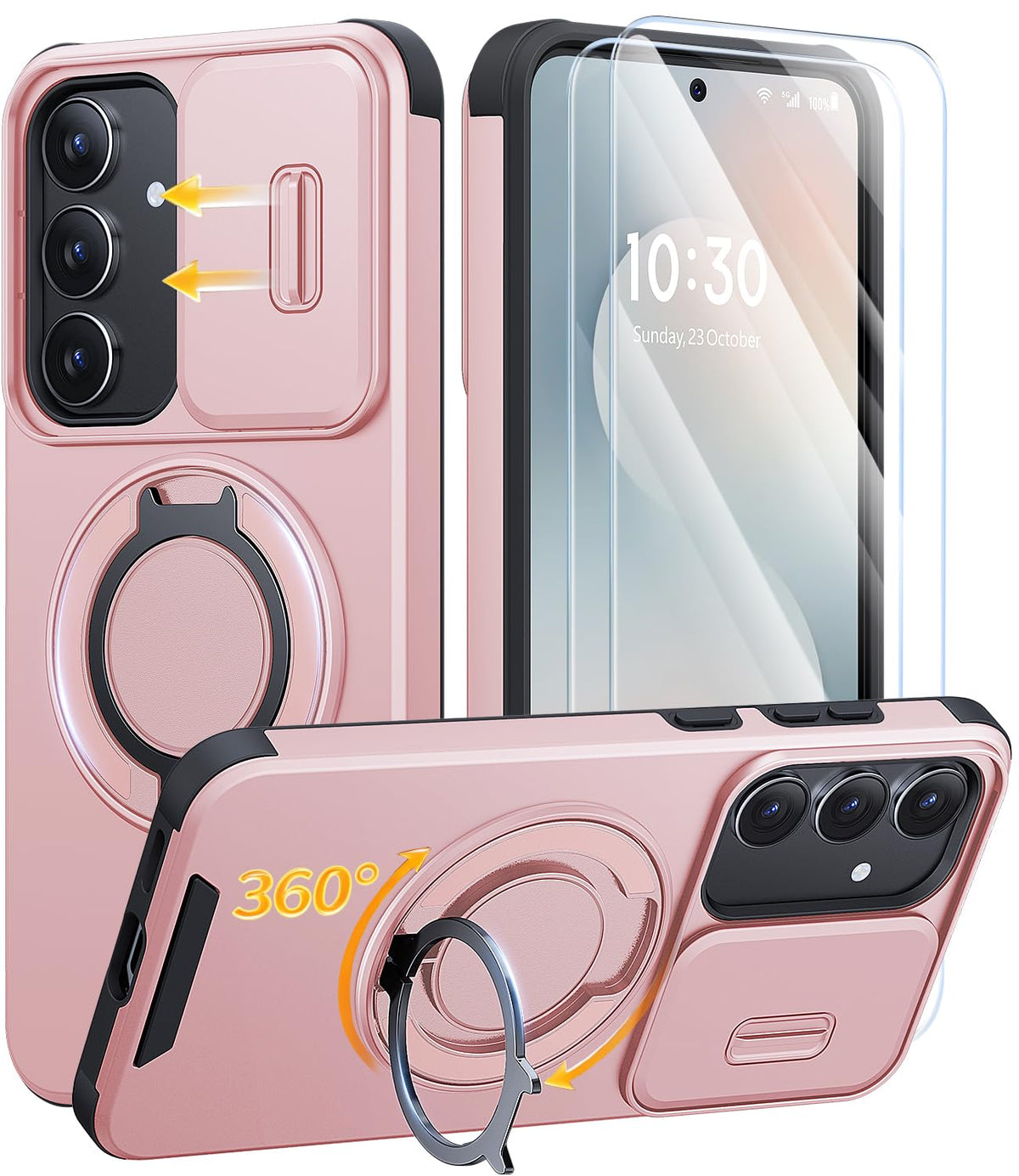 AOUIA für Samsung Galaxy S26 Ultra Hülle mit 2 Stück Panzerglas, Kameraschutz, 360° drehbarer Ringständer, Militärstandard Stoßschutz, robuste Handyhülle für Samsung S26 Ultra, Schwarz