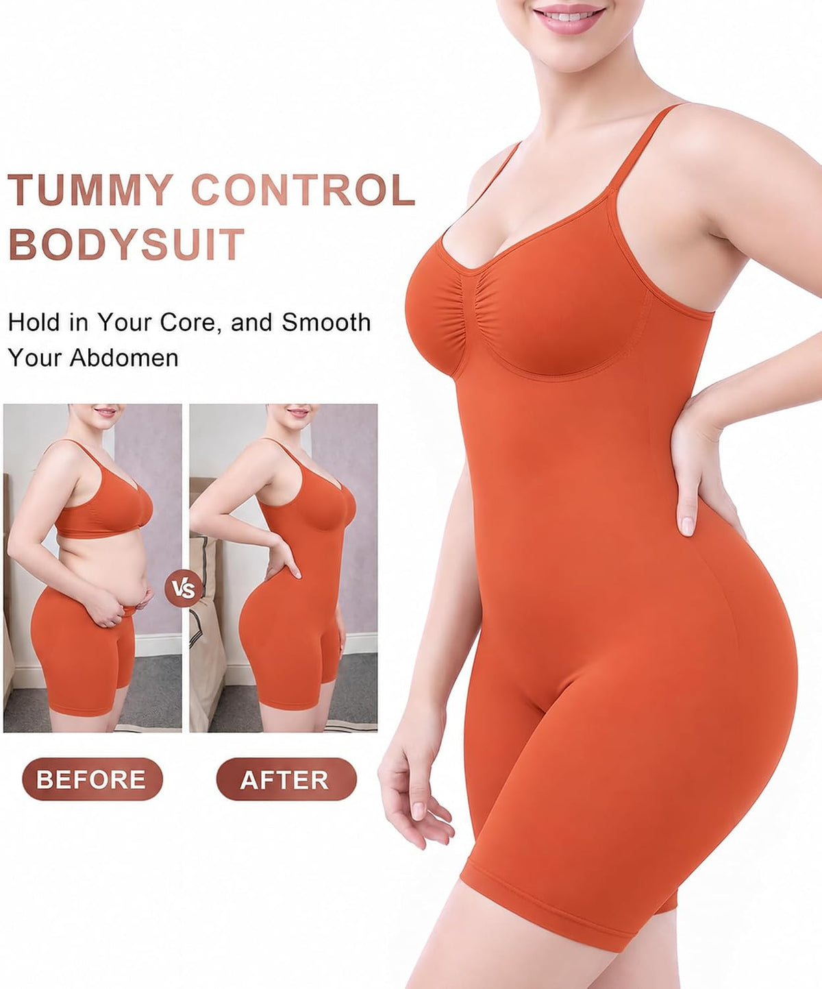 SHAPERX Shapewear for Women Tummy Control Bodysuit Mid Thigh Body Shaper Shorts for a Lifted Look