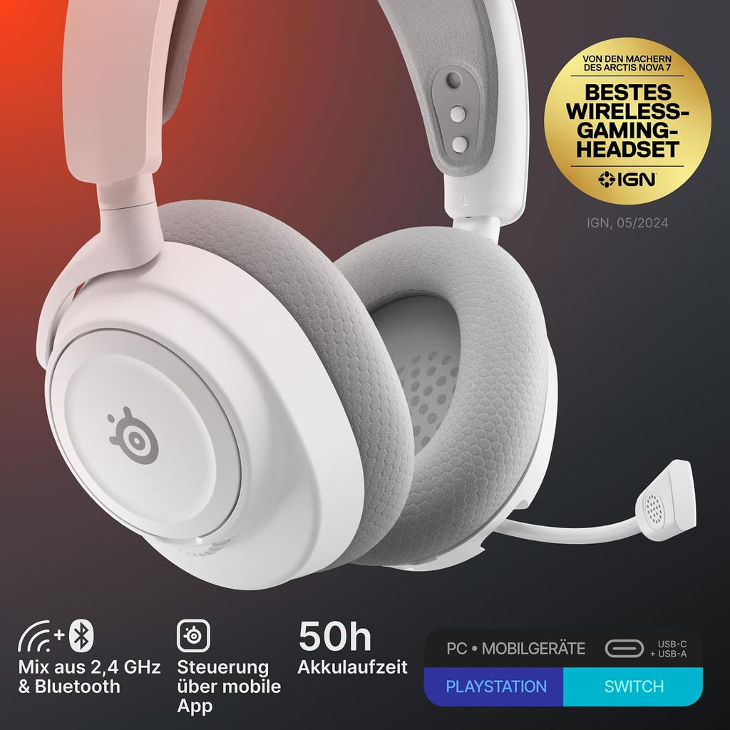 SteelSeries Arctis Nova 7 Wireless Gen 2 Multi-Plattform-Gaming-Headset - Echtzeit-App-Steuerung - Über 50 Std. Akkulaufzeit - 2,4 GHz/Bluetooth parallel möglich -PC, PS5, PS4, Switch 1/2, Mobilgeräte